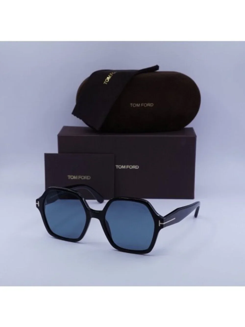 Tom Ford Romy FT1032 01A Geometric Sunglasses - Black/Smoke Blue